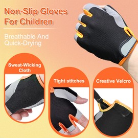 CubePlug Kids Boy Girl Cycling Climing Half Finger Gloves GEL Padded BMX Bike Fingerless [SPI] (M, Orange)