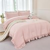 ANGIYUIN 5 Pieces Blush Pink Ruffled Comforter Sets Full Farmhouse