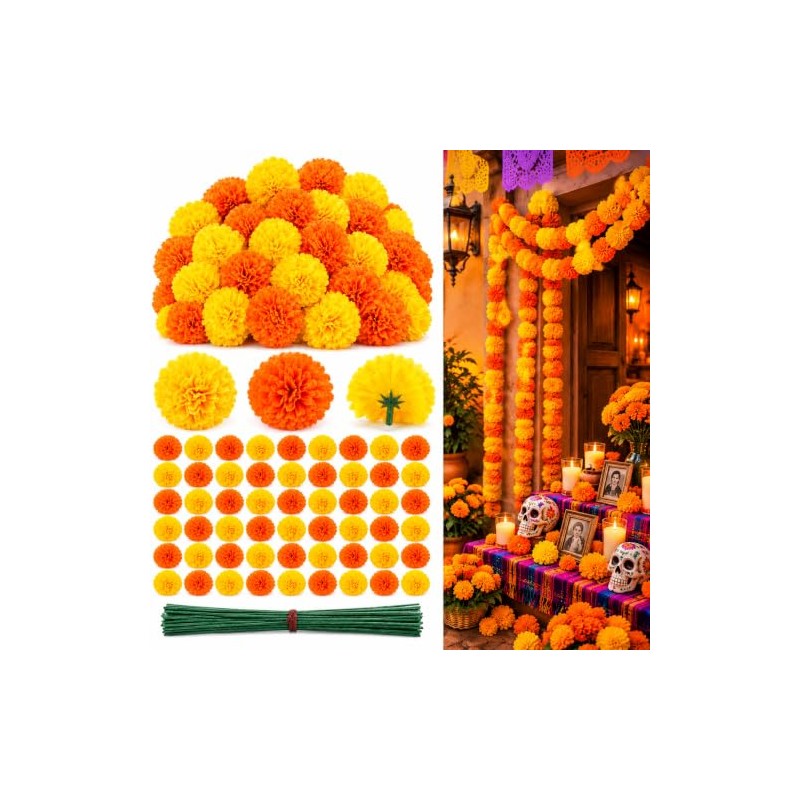 50 Cabezas de Caléndula Artificiales de Seda, Flores Decorativas para