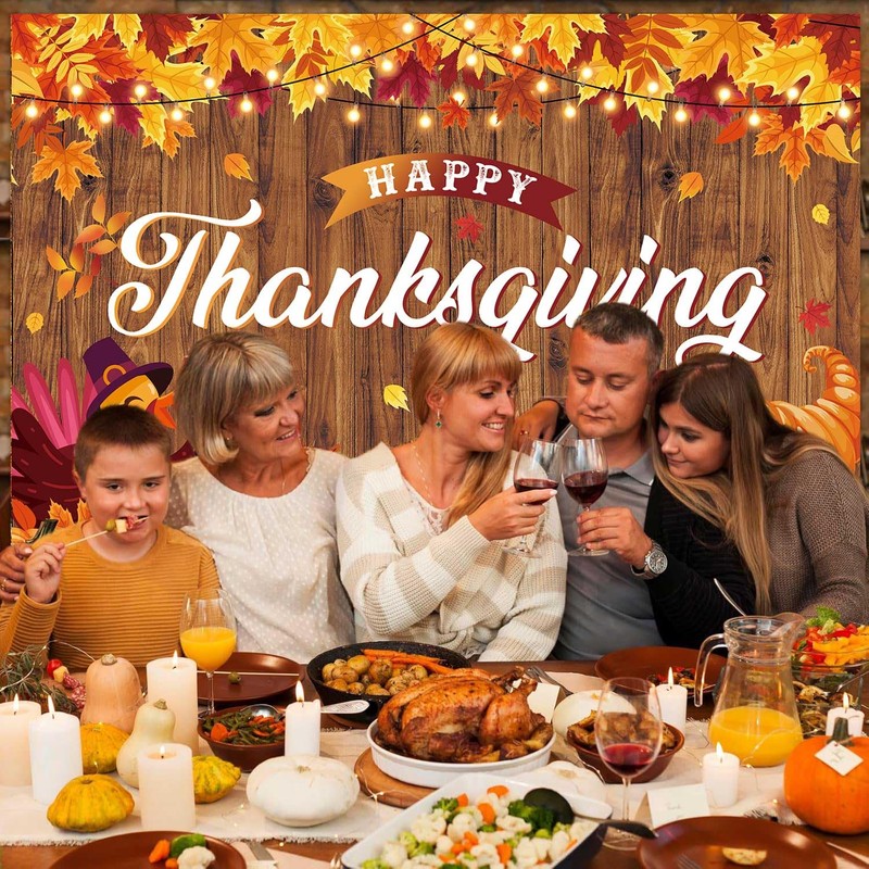 Happy Thanksgiving Banner Backdrop 7x5FT Autumn Maple Leaf Pumpkin Turkey