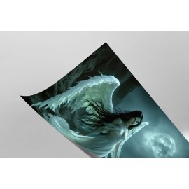 A Dark Angel with Glowing Wings Overlooks a Moonlit Ocean Poster Print 18 x 24