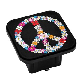 Swono Peace Flower Symbol Trailer Hitch Covers for Trucks, Colorful Rose Daisy Love Peace Sign Standard 2" Trailer Hitch Receiver Covers Universal Fits Most Cars SUV, Tow Hitch Covers for Men Women