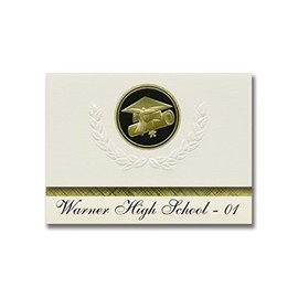 Signature Announcements Warner High School - 01 (Warner, SD) Graduation Announcements, Presidential style, Basic package of 25 Cap & Diploma Seal. Black & Gold.