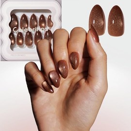 Celebritips Uñas Postizas Decorativas | Polvo De Canela, Uñas Cortas Almendradas, Reutilizables, Uñas De Otoño Con Calidad De Salón | 16 Tamaños - Kit