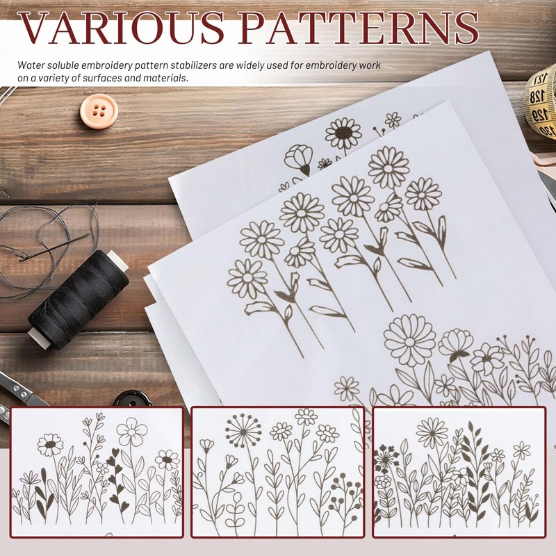 Water Soluble Embroidery Patterns,Stick and Stitch Embroidery Paper Wash Away,6Pcs