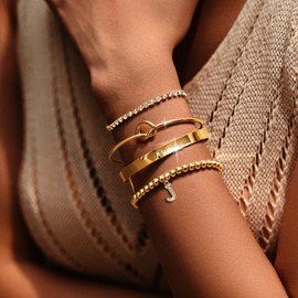 choice of all Gold Bangle Bracelets for Women Gold Beaded Bracelets With Letter Tennis Beaded Knot Cuff Bracelet for Women Non Tarinish