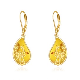 Scorpion Amber Earrings for Women, 35.2*11.4mm, Sterling Silver, created amber