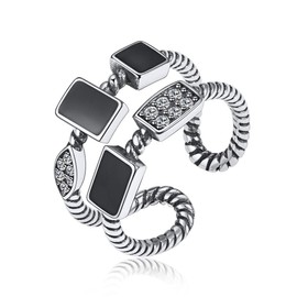 ChicSilver 925 Sterling Silver Stackable Rings with Cubic Zirconia Enamel Open Adjustable Cuff Wide Band