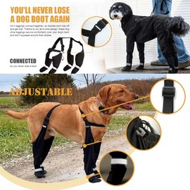 Dog Suspender Booties, Paw Boot Leggings Anti-Slip, Pet Snow Pants with Attached Boots Waterproof, Adjustable Suspender Shoes for Large Dogs with Cotton Lining, Paws Protector
