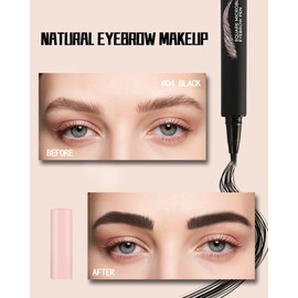 Microblading Liquid Eyebrow Pencil, Waterproof Smudgeproof Multiple Fork Tip Angled Wild Tinted Brow Pen, Filler Dye Eye Brow Pencil Thin Hair Like stroke for shaping,Women Makeup Last All Day-04Black