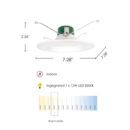 EGLO 5/6 Inch LED Indoor Round Recessed Ceiling Lighting Dimmable with 850 Lumen and 3000K, Warm White