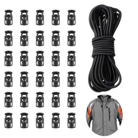 Yeenano 30 Pieces Toggles for Drawstrings and 10m Black Elastic Cord,Elastic Cord and Toggles for Drawstrings,Toggles for Drawstring,Elastic Cord,for Clothing,Jackets,Tents,Backpacks & Crafting.