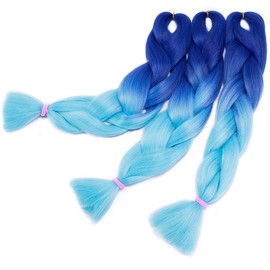 24" Afro Braiding Hair 3 Bundle Crochet Jumbo Braiding Hair Extensions Ombre Colour Dark Blue to Light Blue