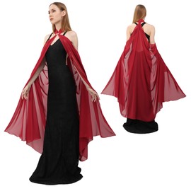 DAZCOS Chiffon Shawls Cape for Women Gothic Tulle Cloak Sheer for Evening Glamour Dresses Wedding Collared Halter Capelet (Wine)