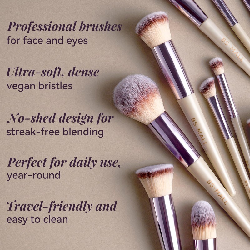 BS-MALL Makeup Brush Set 18 Pcs Premium Synthetic Foundation Powder