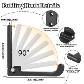 6Pcs Foldable Hooks Wall Mounted, Heavy Duty Coat Hook for Clothes, Metal Robe Bath Towel Hooks for Hanging Bags & Hat