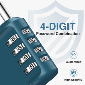 Puroma Combination Lock 2 Pack 4 Digit Waterproof Locker Locks Secure Outdoor Padlock for Gym Lockers, Toolboxes, Gates, Fences, Storage, Sports Locker, Cabinets (Peacock Blue & Black)