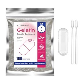 Empty Gelatin Capsules Size 3 - (100 Count) Very Small Empty Capsules Ideal for DIY Filling - Gel Caps with 2 Filling Spoons for Capsule