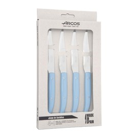 Arcos Table Knives - Steak Knives Set 4 pieces - Blade Nitrum Stainless Steel 4" / 110 mm - Smooth Edge - Polypropylene Handle - Blue Color