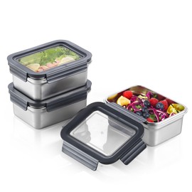 Misichao Stainless Steel Airtight Food Storage Containers with Lids - Stackable Meal Prep Food Containers for Kitchen & Pantry, Leakproof, Reusable Metal Bento Lunch Box (450ml+1100ml+2500ml)