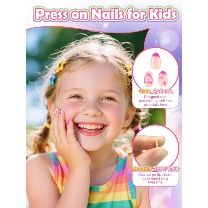 26PCS Press on Nails for Kids, TOROKOM Kid Fake Nail