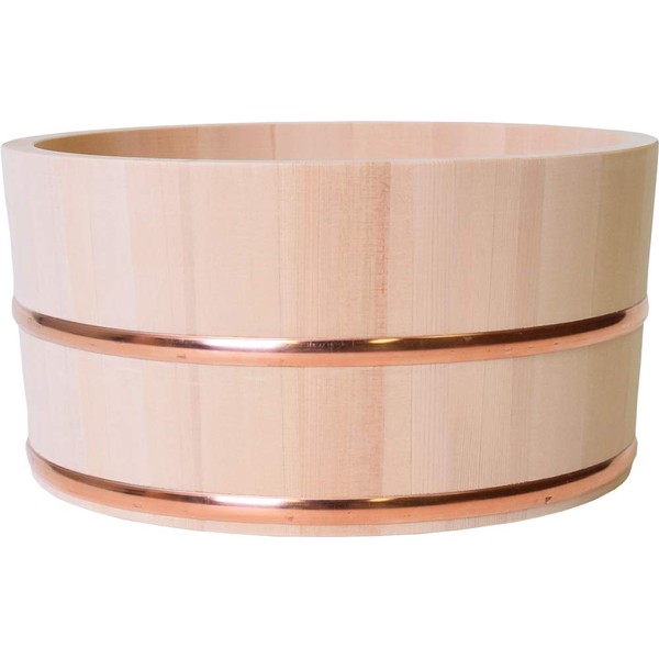 Kiso Kogei Hot Water Bath, Made in Japan, Wooden Hinoki, Round Hot Tub, Copper Tag, Large, 9.4 inches (24 cm)