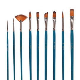 Pack of 9 Fine Artist Paint Brush Set Bristle Fan/Fan/Bevelled/Thread Set Lienienzieher Brush for Watercolor Gouache Acrylic Watercolours