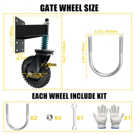 Qrooviiy 8Inch Fence Gate Wheels,600 lbs Capacity Gate Wheels with Caster Srping Cushioned for Metal/Wooden Gate,360 Degree Swivel with Suspension for Swing Gate Support (Black 1Pack)…