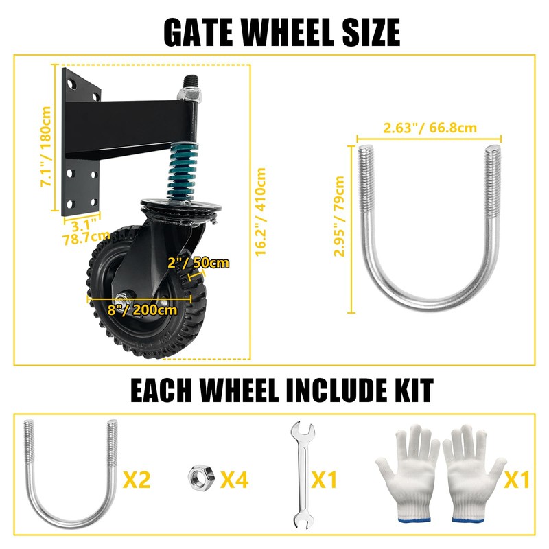 Qrooviiy 8Inch Fence Gate Wheels,600 lbs Capacity Gate Wheels with