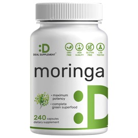 Moringa Capsules 9,000mg Herbal Equivalent, 240 Capsules – 4 Month Supply – Maximum Potency Pure Moringa Leaf Extract – Complete Green Superfood Supplement for Energy, Skin & Immune Health Support