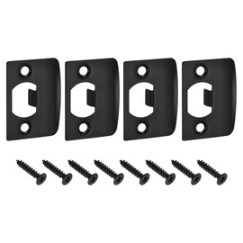 sourcing map D-Type Door Strike Plate, 4Pcs 57mm x 45mm 201 Stainless Steel Latch Deadbolt Strike Plate for Door Frame Door Jamb, Black