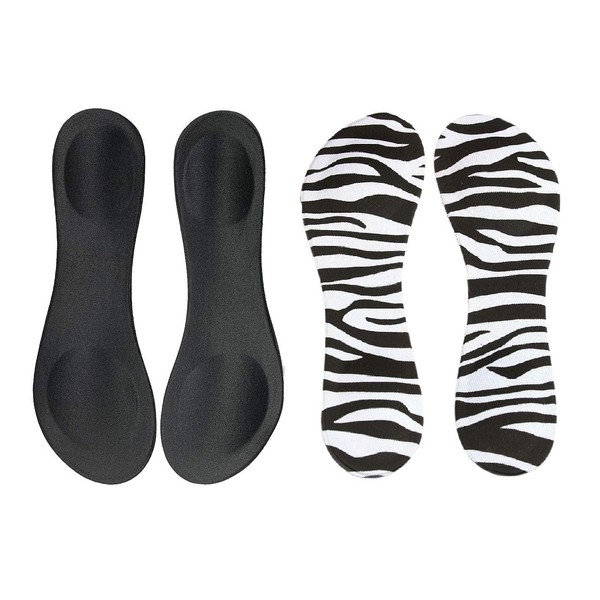 Happystep - Plantillas finas para zapatos de tacón alto y sandalias, cojín para talón y bola de pie, 1 par negro y 1 par de cebra (talla 5-7)