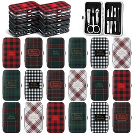 24 Pack Christmas Nail Clippers Manicure Kit, 8 in 1 Set, Plaid Styles