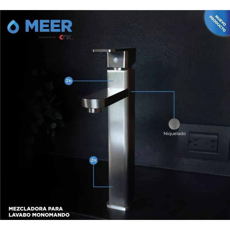 CNX Mezcladora Monomando De Lavabo (niquelada) Incluye Mangueras