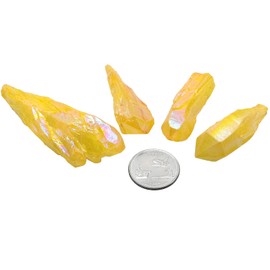 KYEYGWO 1 lb Titanium Coated Raw Rock Crystal Points Bulk Irregular Rough Quartz Stone Wands Kit Without Drilled for Jewellery Making DIY Art Craft, Yellow
