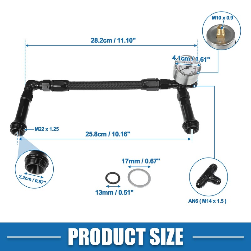 A ABSOPRO 4150 Braided Fuel Line with Pressure Gauge AN6