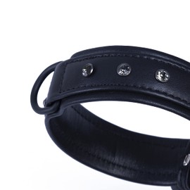 Michur Zorro Leather Dog Collar, Black Leather with Black Rhinestones/Crystals, Available in Various Sizes