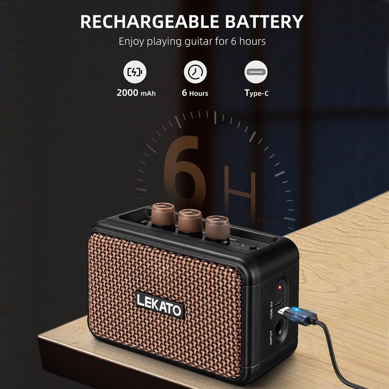 LEKATO Mini 5W Wireless Bluetooth Guitar Amp Amplifier Clean &