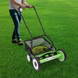 16 Inch Manual Push Reel Lawn Mower with Adjustable Mowing Height, 5 Blades and Collection Bag, Push Lawn Sweeper Grass Catcher Outdoor Power Tools for Picking up Leaves,Grass and Debris on Lawns