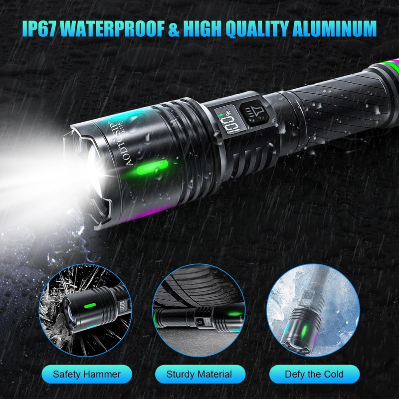 2 Pack Flashlights High Lumens Rechargeable, 100,000LM Super Bright Flash