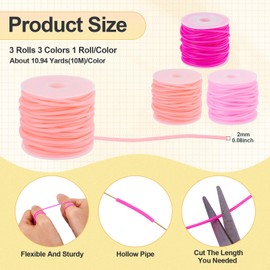32.8 Yards 2 mm Hollow Pipe Tubing Cords 2 mm Rubber Tube Cords Tubing Knitting Barber Cord 1mm Hole Silicone Tube Pipe for DIY Bracelet Beading Jewelry Making