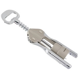 FACKELMANN Wein-/Proseccoöffner, 49456 Korkenzieher für Kunststoffkorken, Kellnermesser mit Kapselheber (Farbe: Silber/Beige), Menge: 1 Stück