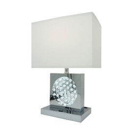 Udorich 22-Inch Chrome Square Crystal Centerpiece with Built-in LED Night Light, USB Port, and Power Outlet