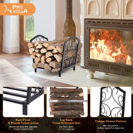 PHI VILLA 17 Inch Small Firewood Racks Indoor/Outdoor Firewood Bin Wood Burning Stove Accessories Wood Storage Log Rack Holder