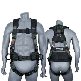 AFP Camouflage Demon Fall Protection Ergonomic Comfort Safety Harness, Soft Pressure-Relieving Perforated Breathable Padded Foam Shoulder, Legs & Back, 3 D-Rings, Tongue Buckle, Mating Buckle