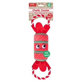 YöL Red Plush Christmas Cracker Pet Dog Puppy Toy Squeaker Chew Rope Tug of War Festive Stimulating Interactive Play