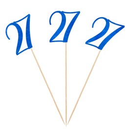 Blue Glitter 27th Birthday Centerpiece Sticks, 12-Pack Number 27 Table Topper Anniversary Party Decorations