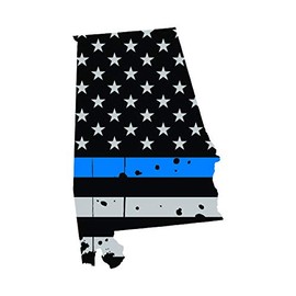 fagraphix Distressed Alabama State Shaped Subdued US Flag Thin Blue Line Sticker Decal Self Adhesive Police Support AL 3.11" Wide