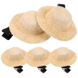 Small Straw Hat Hair Clips Cute Khaki Hair Accessories for Kids Tiny Fascinator Style Clips for Dress-up and Special Occasions