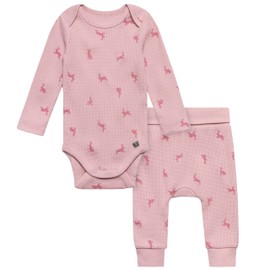 Modern Moments by Gerber Baby Unisex Long Sleeve Bodysuit and Pant Set, Pink Bunnies, Newborn